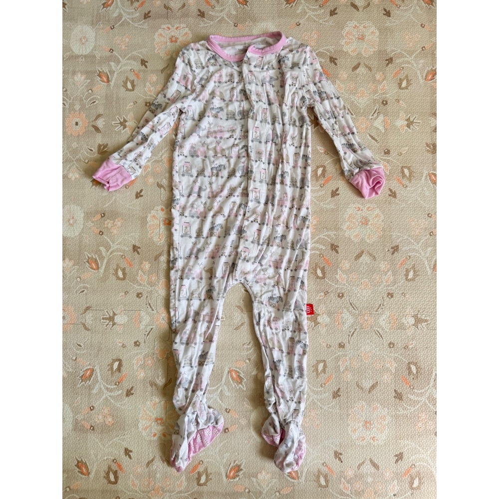 Magnetic Me Circus Animal‎ Print Modal Magnetic Footie Pajama Pink 9-12 Months